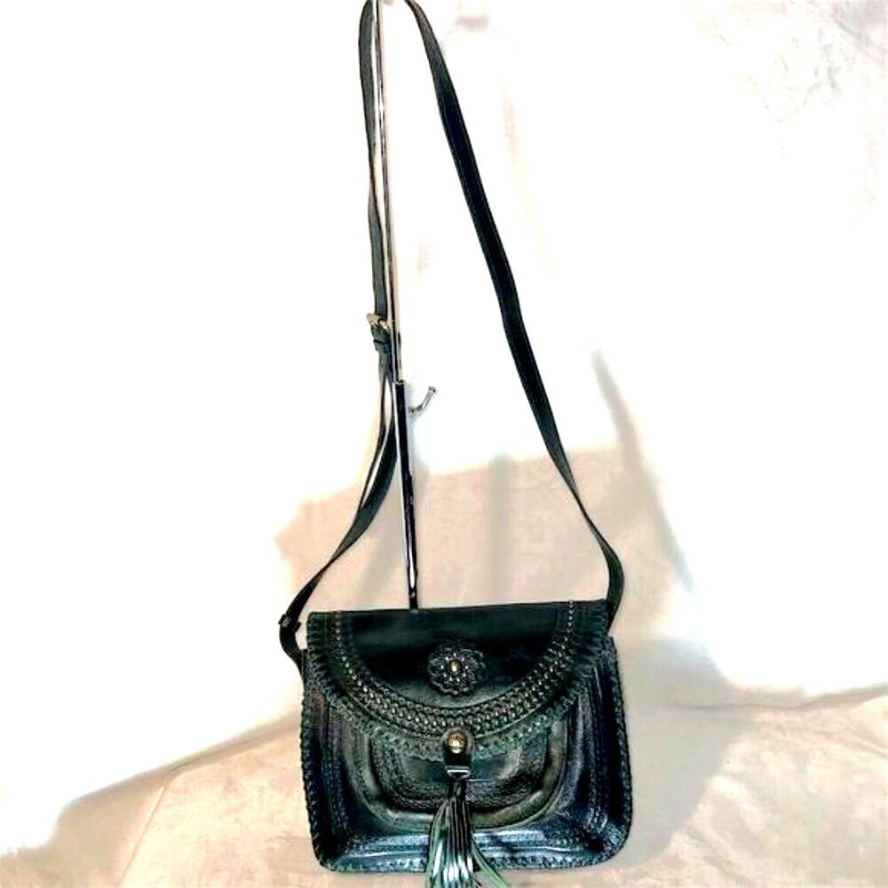 Patricia Nash Beaumont Dark Green Crossbody Bag Flap Tassel - Picture 2 of 15